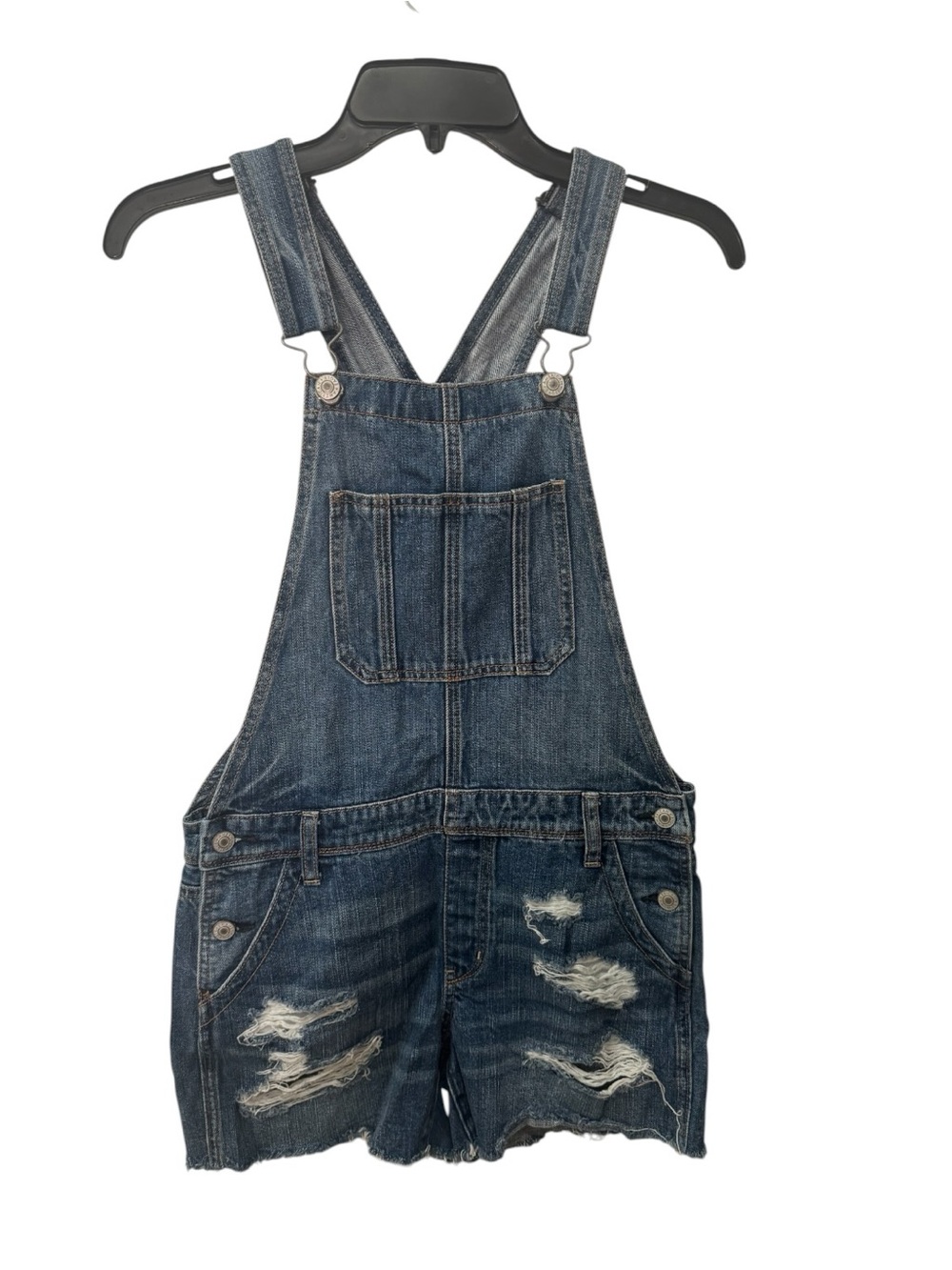 American Eagle denim shortalls featuring a distressed pattern “tomgirl” size XS